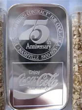 1 OZ..SILVER.999 NASHVILLE TENNESSEE COCA COLA 75TH ANNIVERSARY BAR+GOLD