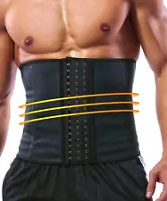 GainKee Latex Men Waist Trainer Corsets with Steel Bone Sweat Sauna Suit for