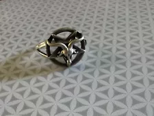 Pentagram Ring Size 7.5 Baphomet Goat Head And Satan Loves Me Pin (included)