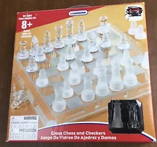 NEW Glass Chess, Checkers & Board Set by kidconnection (Clear & Frosted Pieces)