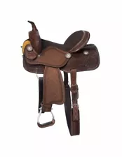 Western Brown Leather Hand Carved Barrel Racing Horse Saddle With Set.