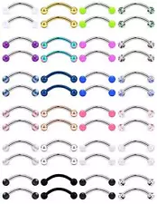 48PCS 16G Surgical Steel Snake Eyes Tongue Ring Curved Barbell Nipplerings Ni...