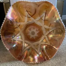 New ListingAntique Dugan Ski Star Large Ruffled Bowl - Peach Opal Carnival Glass 11”