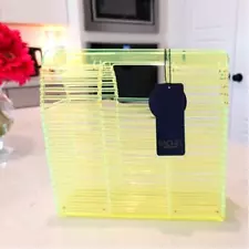 Rachel Roy Handcrafted Neon Yellow Green Acrylic Cage Purse Hand Bag Lucite