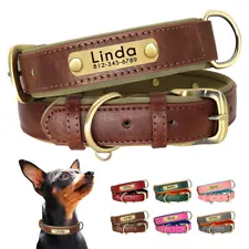 PERSONALIZED Soft Leather Dog Collar Custom Puppy Cat Name Free Engraved XS-XL