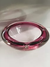 Murano Venetian Glass * Ashtray Dish * Sommerso Cranberry * 6.5"