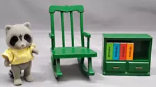 Vtg Maple Town Sylvanian Families Calico Bookcase, Rocking chair