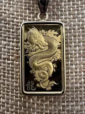 5 Gram Gold Bar 24k Suisse Pamp “Year of the Dragon” 2024 & 14k Pendant Bezel