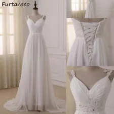 Beach Wedding Dresses Chiffon Plus Size Spaghetti Straps Beaded Bridal Gowns