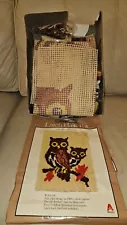 Vintage Caron Latch Hook Rug wall Hanging Kit Owls Partially Completed 27" x 20"