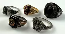 Glass Rings Lot of 5 Sterling Silver & Alloy Metals Vintage 28g