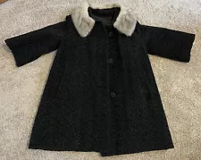 Vintage French Astrakin Curly Persian Lamb Coat, Black, Fur Collar 50s 60s