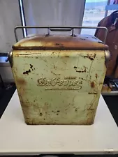 RARE Vintage 1950s Dr. Pepper Picnic Cooler Embossed Lettering Unrestored Green