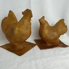 Vintage Deep Flex Plastic molds Hen & Rooster plaster concrete garden mould