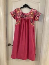 Vintage embroidered Mexican peasant Pink dress Size Small MIDI Length.