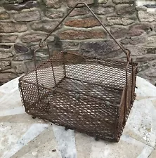 Authentic Vintage LARGE Metal Wire Basket 9x16x21 Mesh Factory Industrial