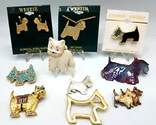 Vintage Pin Lot of 10 Scottie & Westie Dogs Copper, Enamel, Ceramic, Brooches