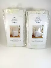 NEW NIP Simply Shabby Chic Dining Chair Covers White Cotton Twill Pair Up to 42"