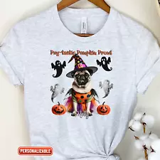 Pug-tastic Pumpkin Prowl Customizable Halloween Dog Costume T-Shirt