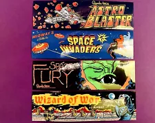 4 Pc MINI Arcade Marquee Stickers Space Invaders Wizard of Wor Space Invaders