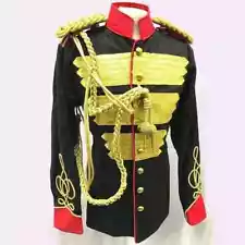 New Military Black British Gold Braided Hussar Wool Jacket, Only coat for sale