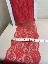 Vintage WIDE Red Roses 6" Flat Lace Scalloped Edges Floral Beauty by the yard