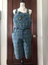 Rare Vintage 1980s Green/Purple Plaid SKIDZ Overall Long Shorts Size Small