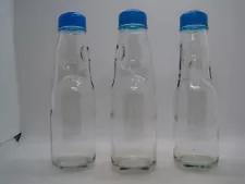 3 Clear Glass Japanese Ramune Codd Neck Soda Bottle with Marble Stopper & top