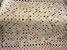 Vintage RARE “Cathedral Windowpane” Cotton Quilt ~80”x80” TLC/Labor of Love-VVG