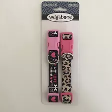 NEW (M) Wag&Bone 2 Dog Collars for Medium Dogs Animal Print and Dog Bone Pattern