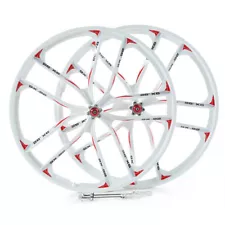 26 10 Spoke Rims Mag Alloy Integrated Bike Wheel Disc Brake Set White+Red SALE