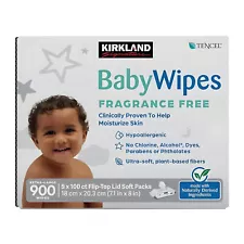 Kirkland Baby Wipes Fragrance Free Hypoallergenic Plant Based Fibers 900 Wipes