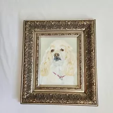 ORIGINAL Painting AMERICAN COCKER SPANIEL Cream Tan Fancy Decorative Frame