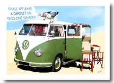 VW CAMPER VAN FOR SALE birthday/greeting card -BY BEACHCOMBER CARDS