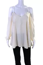 Haute Hippie Womens Long Sleeve Cold Shoulder V Neck Silk Shirt White Medium