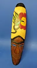 X-Large Hand Carved Painted African Tribal Mask with Carved Bird Flower 22" High