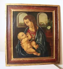 antique original Saint Virgin Mary Jesus For Art religious oil painting on wood