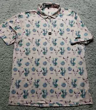 Bad Birdie Polo Shirt Men XL All Over Skull Print Pink Bull Horns Cactus Agave