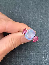 Platinum purple/blue sapphire ruby 3 stone ring