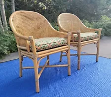 PAIR MCGUIRE San Francisco Rattan/Cane Arm Dining Chairs