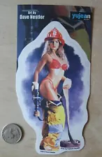 HOT STUFF - FIREFIGHTER PINUP GIRL NYLON STICKER 3.5"x 6"