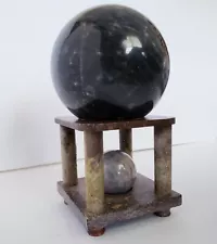 5.75 lbs. Large Polished 4.5" Rock Sphere Ball w/ Double Stand & 2" Sphere Decor