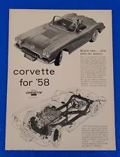 1958 CHEVROLET CORVETTE CONVERTIBLE ORIGINAL CHEVY PRINT AD MADE IN AMERICA ICON