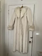 Bebe Floor Length White Fur Coat Y2K Suede Penny Lane Jacket