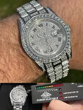 15ct MOISSANITE Mens Presidential Watch Iced Flooded Out Hip Hop Passes Tester ✅