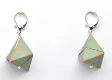 Earrings Paper Origami Triangle Bluish Grey