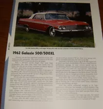 ★★1962 FORD GALAXIE 500/500XL SPECS INFO PHOTO 62 406 XL★★ (For: 1967 Ford Galaxie 500)