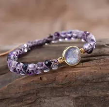 Natural Opal Amethyst Stone Beaded Wrap Bracelet for Confidence Hand Woven