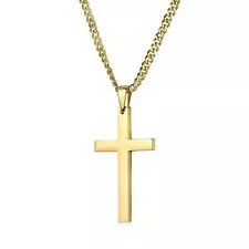 24K Gold Chain Style Cross Pendant Necklace Solid plated Clasp for MenWomenTe...