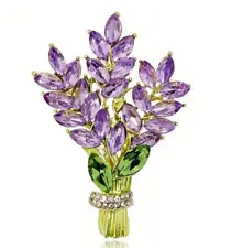 Lavender Crystal Bouquet Brooch Pin Lavender Green Clear Crystals